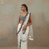 Ebony & Ivory Scalloped Saree-RTS