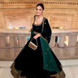 Bottle Green Velvet Embroidered Anarkali