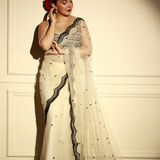 Ebony & Ivory Scalloped Saree
