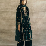 Velvet Mughal Motif Kurta Set-RTS
