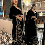 Black Scalloped Drape Sharara Set
