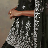 Ebony Abstract Mirror Gharara Set