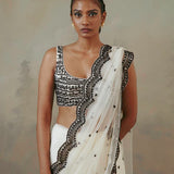 Ebony & Ivory Scalloped Saree-RTS
