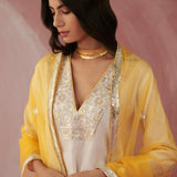 Ivory & Yellow Contrast Kurta Set