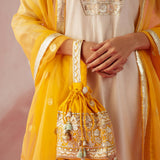 Ivory & Yellow Contrast Kurta Set