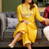 Yellow Mirror Yoke Kurta Set