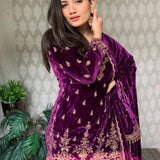 Plum Velvet Fitted Gharara Set