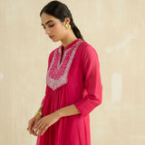 Crimson Magenta Mirror Yoke Kurta Set