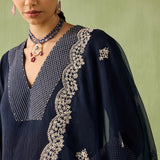 Cotton Gauze Waterfall Hemline Kurta Set