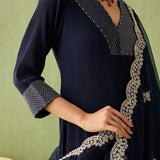 Cotton Gauze Waterfall Hemline Kurta Set