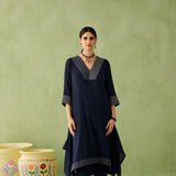 Cotton Gauze Waterfall Hemline Kurta Set