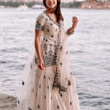 Ivory Abstract Mirror Gharara Set