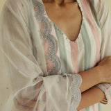 Three Tone Striped Kurta Set-RTS