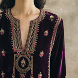 Velvet Mughal Motif Kurta Set