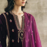 Velvet Mughal Motif Kurta Set