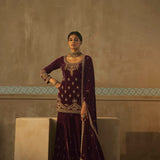 Wine Precious Stones Gharara Set