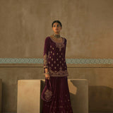 Wine Precious Stones Gharara Set