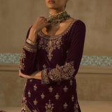 Wine Precious Stones Gharara Set