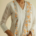 Ivory Appliqué Panel Kurta Set with Heavy Appliqué Dupatta