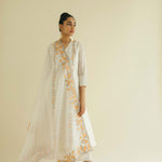 Ivory Appliqué Panel Kurta Set with Heavy Appliqué Dupatta