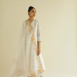 Ivory Appliqué Panel Kurta Set with Heavy Appliqué Dupatta