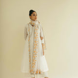 Ivory Appliqué Panel Kurta Set with Heavy Appliqué Dupatta