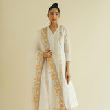 Ivory Appliqué Panel Kurta Set with Heavy Appliqué Dupatta