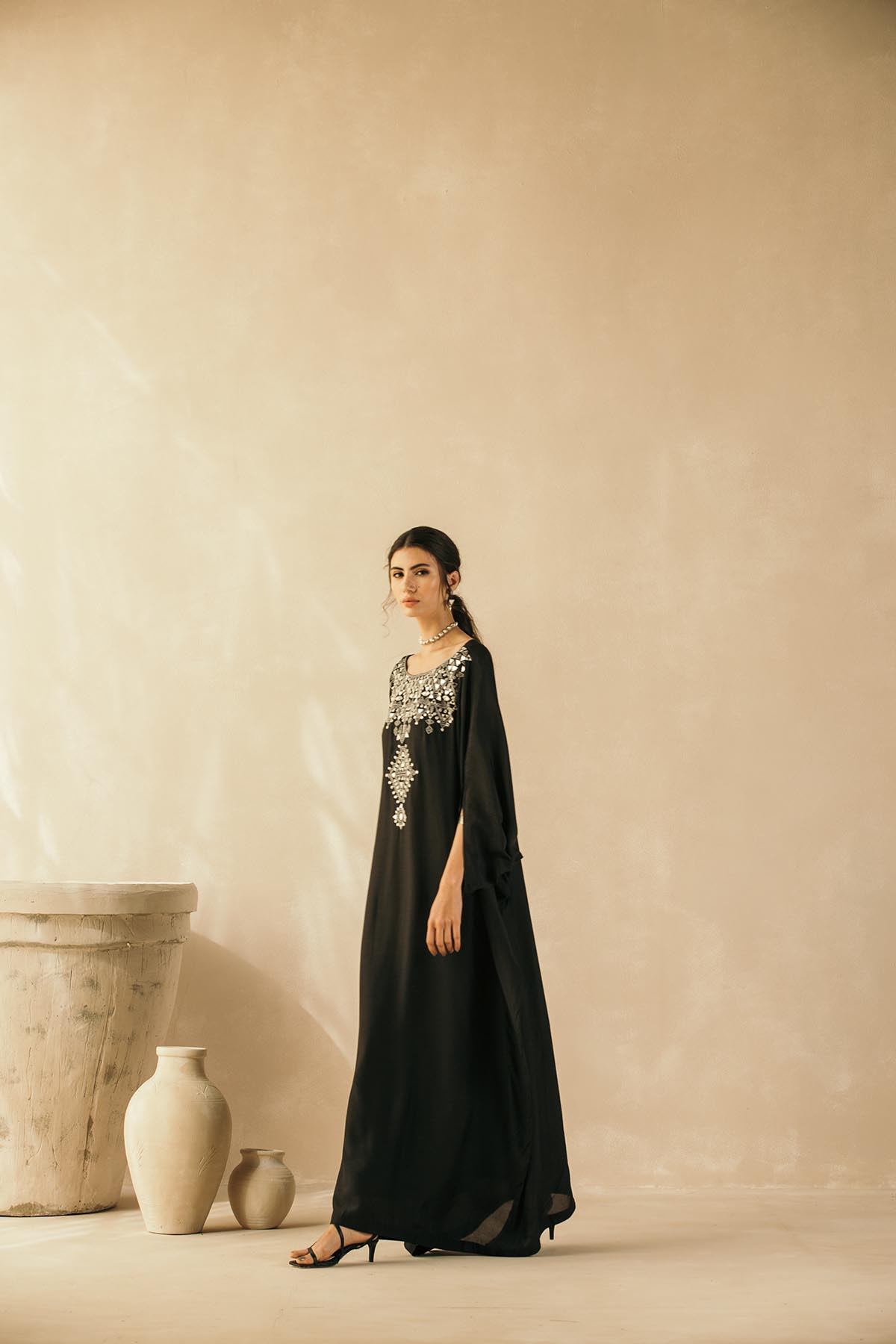 Midnight Black Mughal Kaftan