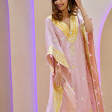 Blush Pink Gota Embroidered Kaftan