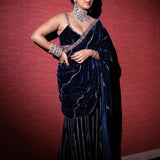 Peacock Blue Velvet Drape Sharara Set