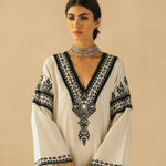 Straight Ebony & Ivory Appliqued Kurta Set