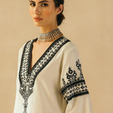 Straight Ebony & Ivory Appliqued Kurta Set