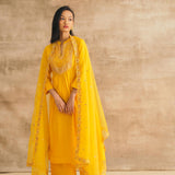 Yellow Mirror Yoke Kurta Set