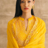 Yellow Embroidered Mirror Yoke Kurta Set