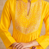 Yellow Embroidered Mirror Yoke Kurta Set