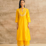 Yellow Embroidered Mirror Yoke Kurta Set