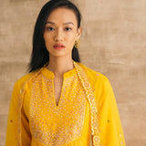 Yellow Embroidered Mirror Yoke Kurta Set