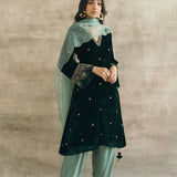 Silk Velvet Contrast Kurta Set