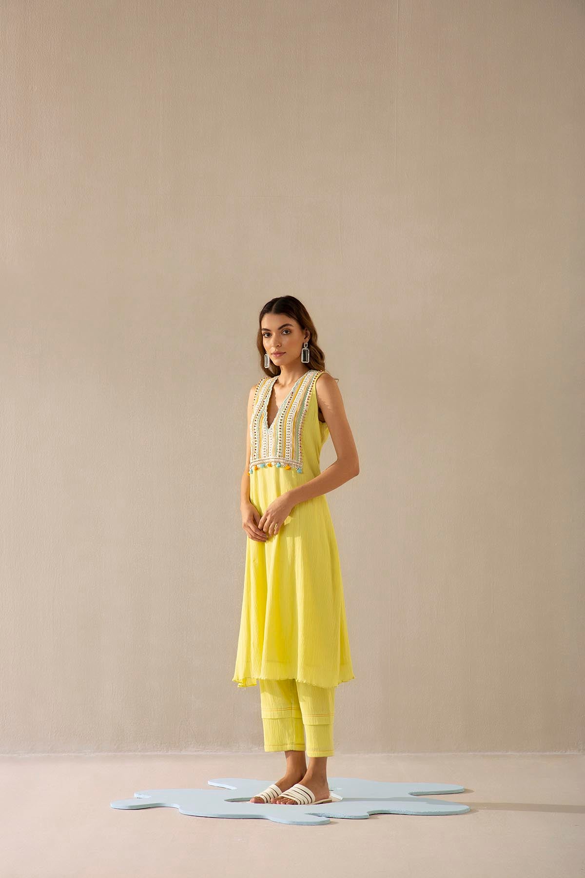 Lemon Slush Lace Kurta Set