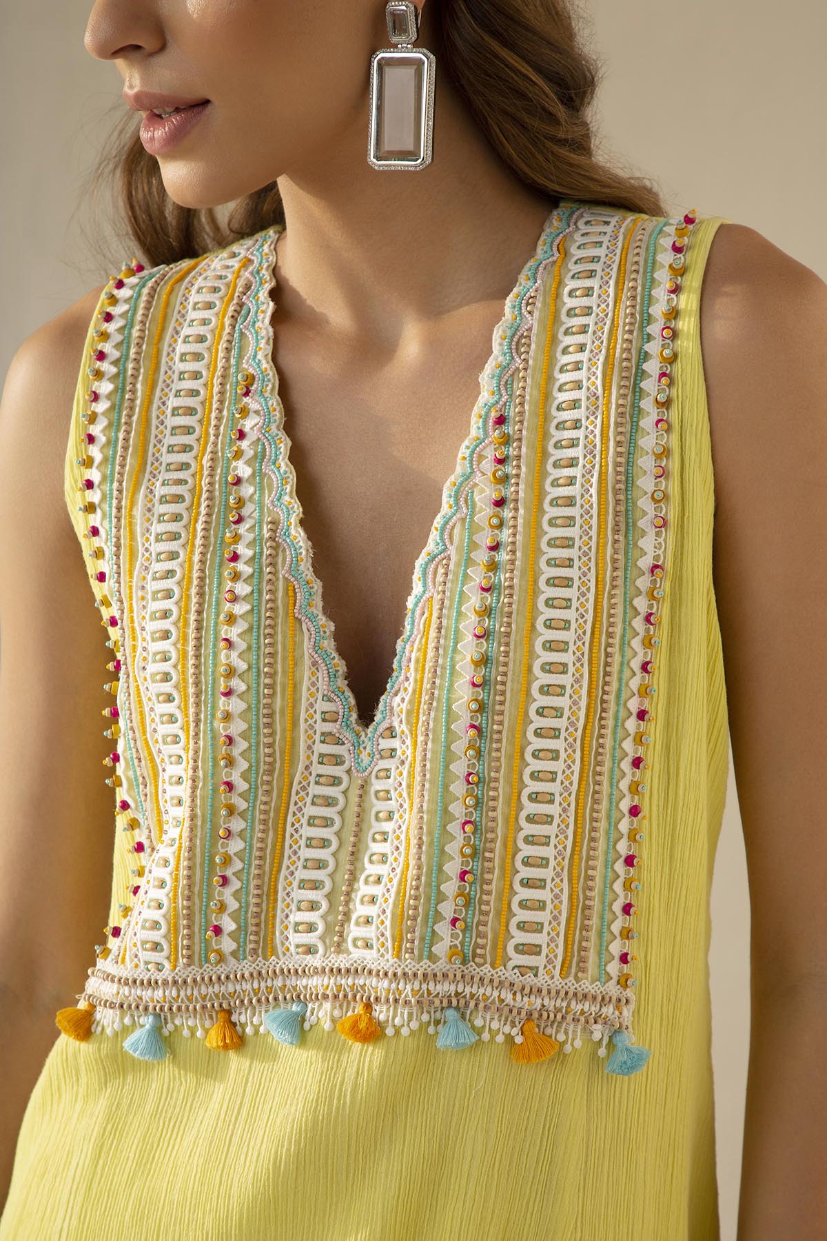 Lemon Slush Lace Kurta Set