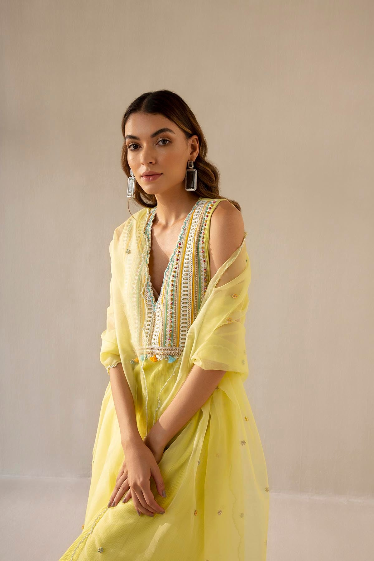 Lemon Slush Lace Kurta Set