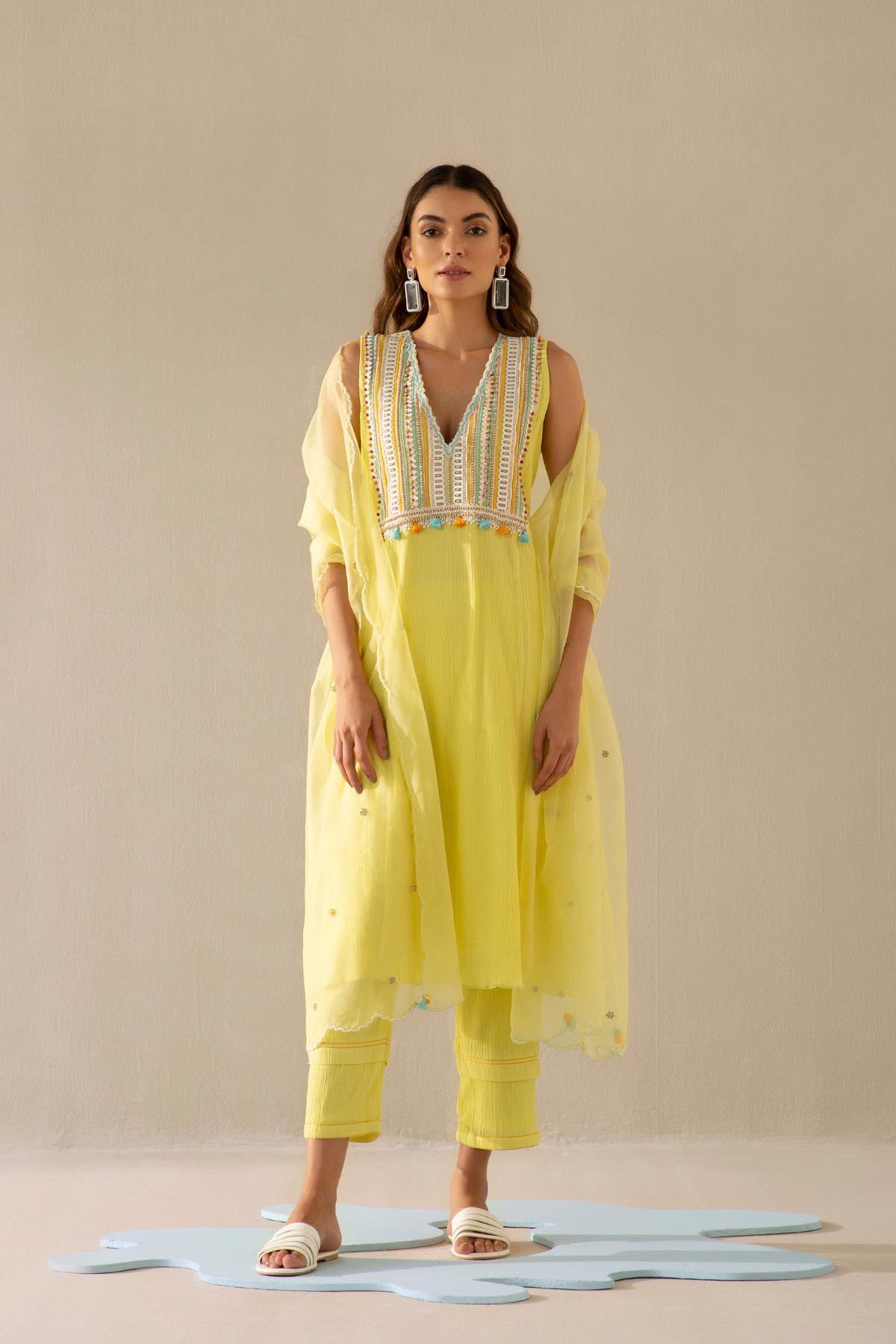 Lemon Slush Lace Kurta Set