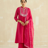 Crimson Magenta Mirror Yoke Kurta Set