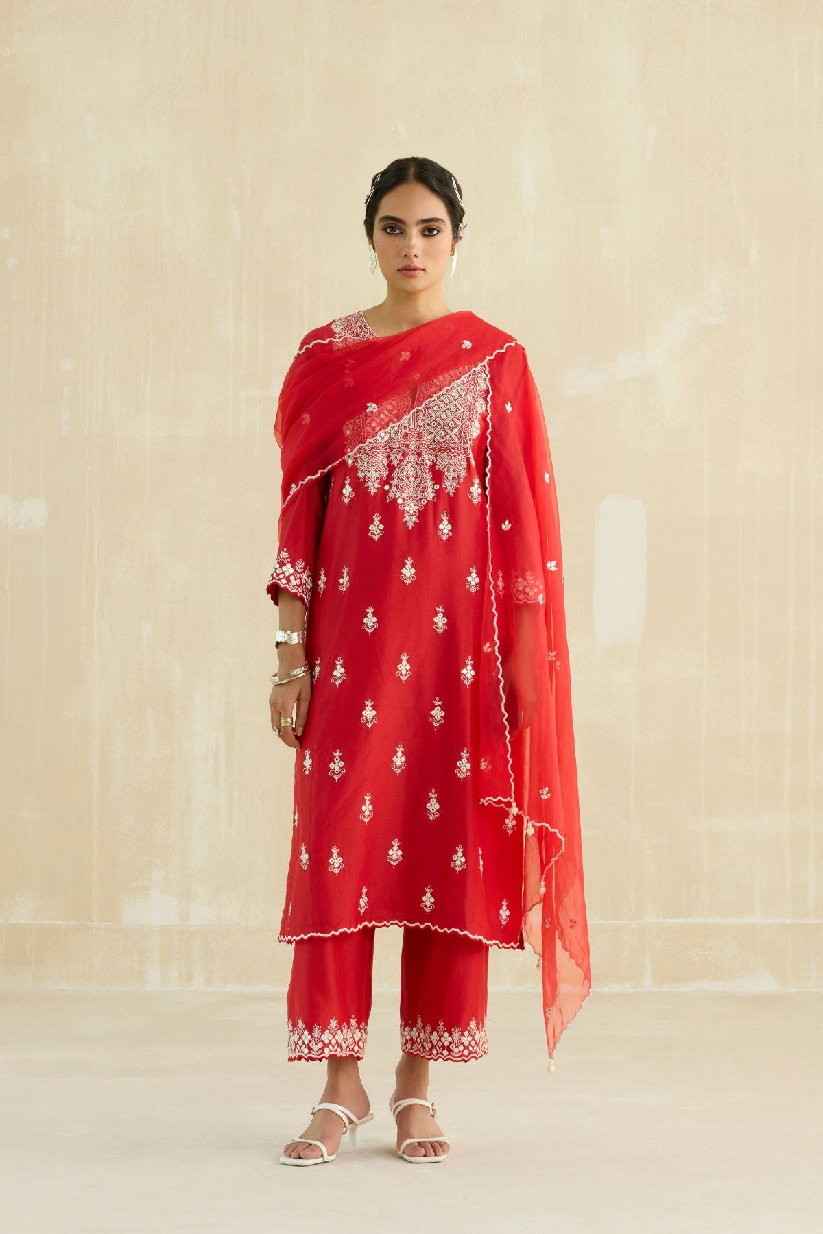 Red Gota & Mirror Kurta Set