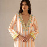 Peaches & Cream V Neck Kurta Set-HYD