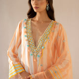 Peaches & Cream V Neck Kurta Set-HYD