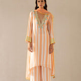 Peaches & Cream V Neck Kurta Set-HYD