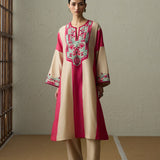 Yama - Dark Beige & Crimson Magenta Kurta Set