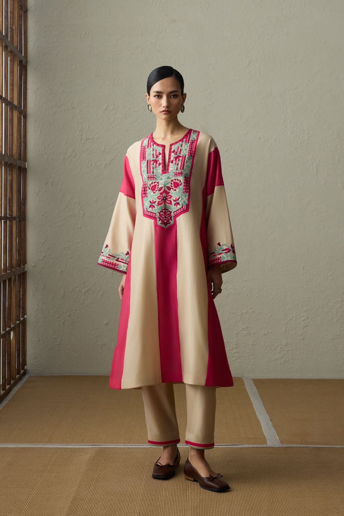 Yama - Dark Beige & Crimson Magenta Kurta Set-RTS