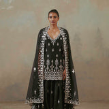 Ebony Abstract Mirror Gharara Set